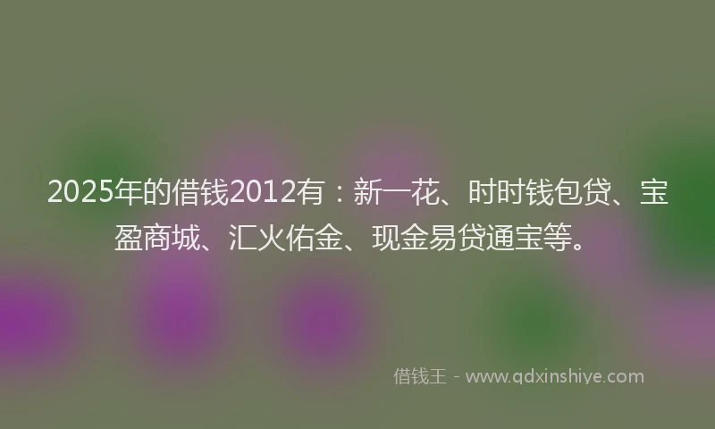 2025年的借钱2012有：新一花、时时钱包贷、宝盈商城、汇火佑金、现金易贷通宝等。