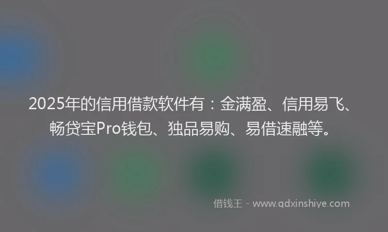 2025年的信用借款软件有：金满盈、信用易飞、畅贷宝Pro钱包、独品易购、易借速融等。