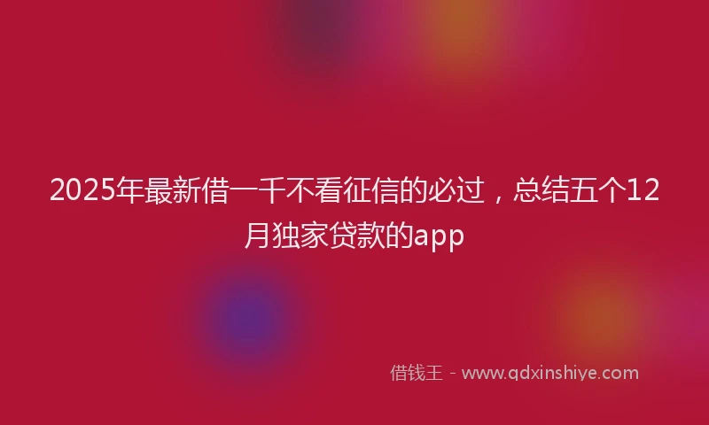 2025年最新借一千不看征信的必过，总结五个12月独家贷款的app