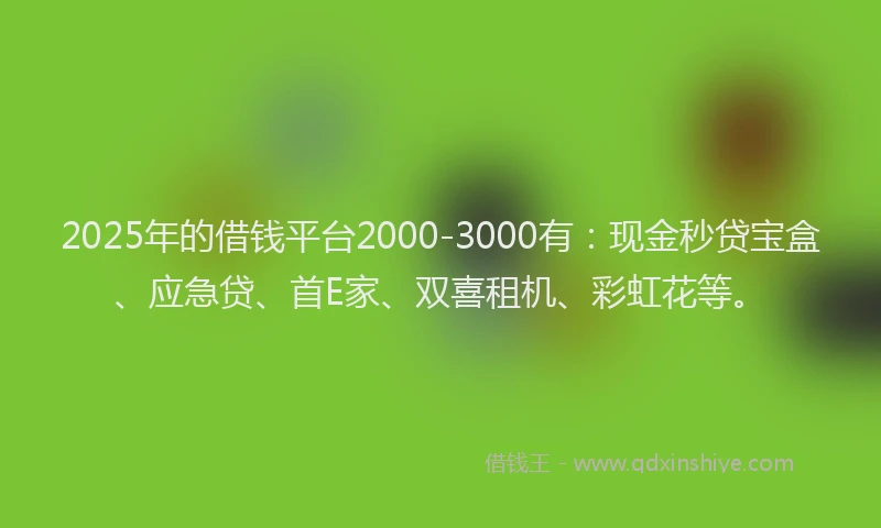 2025年的借钱平台2000-3000有：现金秒贷宝盒、应急贷、首E家、双喜租机、彩虹花等。