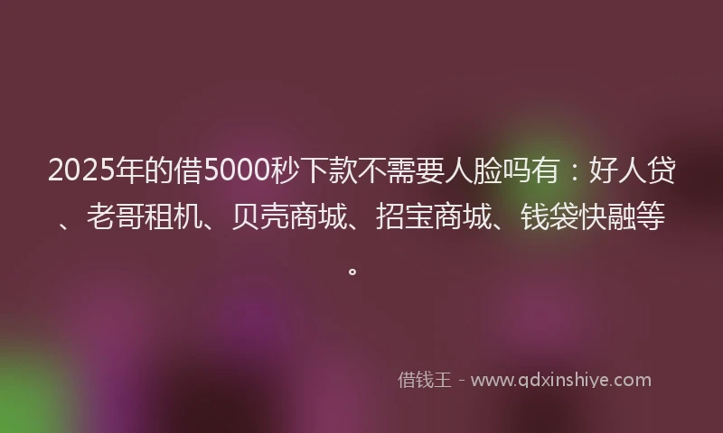 2025年的借5000秒下款不需要人脸吗有：好人贷、老哥租机、贝壳商城、招宝商城、钱袋快融等。