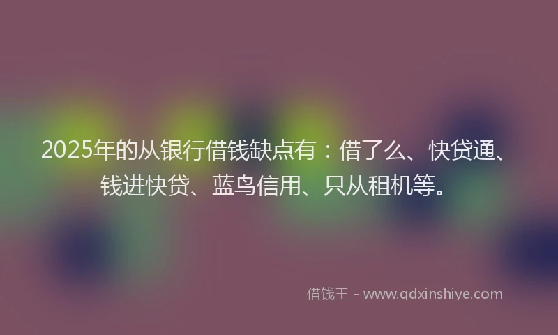 2025年的从银行借钱缺点有：借了么、快贷通、钱进快贷、蓝鸟信用、只从租机等。