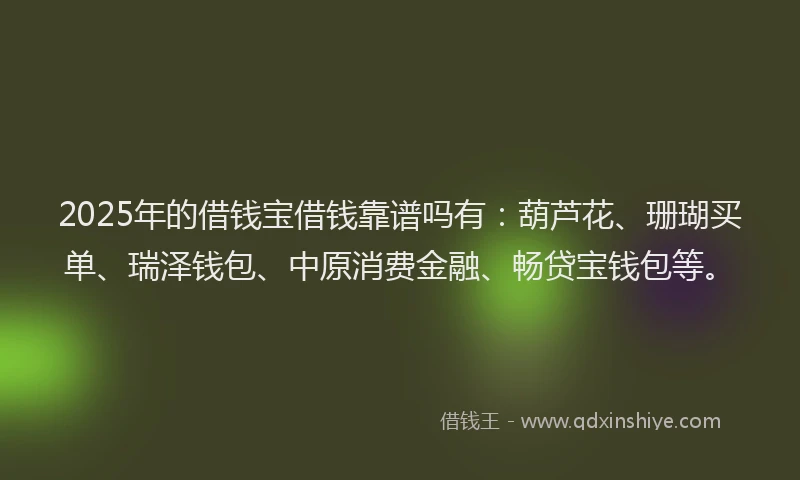 2025年的借钱宝借钱靠谱吗有：葫芦花、珊瑚买单、瑞泽钱包、中原消费金融、畅贷宝钱包等。