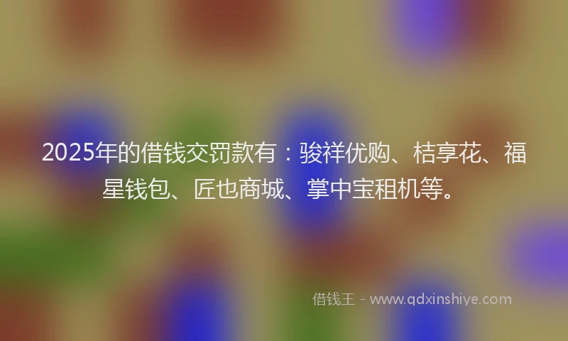 2025年的借钱交罚款有：骏祥优购、桔享花、福星钱包、匠也商城、掌中宝租机等。