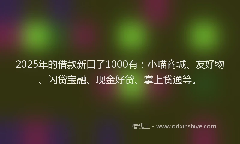 2025年的借款新口子1000有：小喵商城、友好物、闪贷宝融、现金好贷、掌上贷通等。