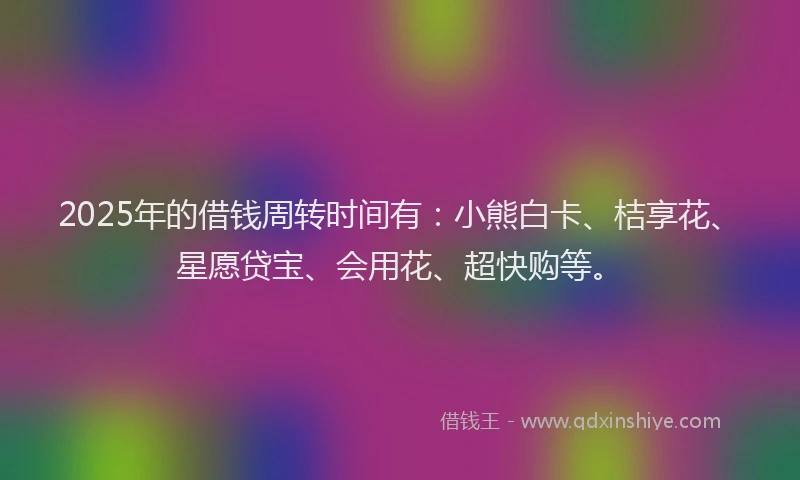 2025年的借钱周转时间有：小熊白卡、桔享花、星愿贷宝、会用花、超快购等。