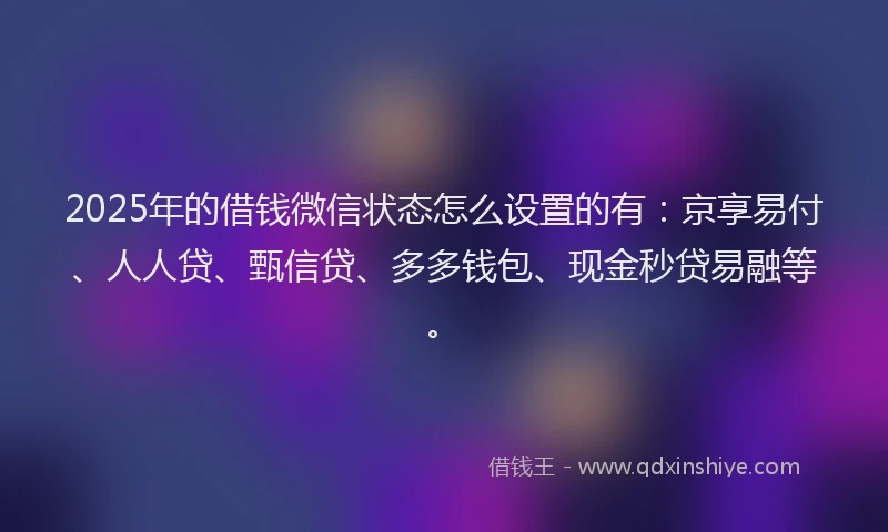 2025年的借钱微信状态怎么设置的有：京享易付、人人贷、甄信贷、多多钱包、现金秒贷易融等。