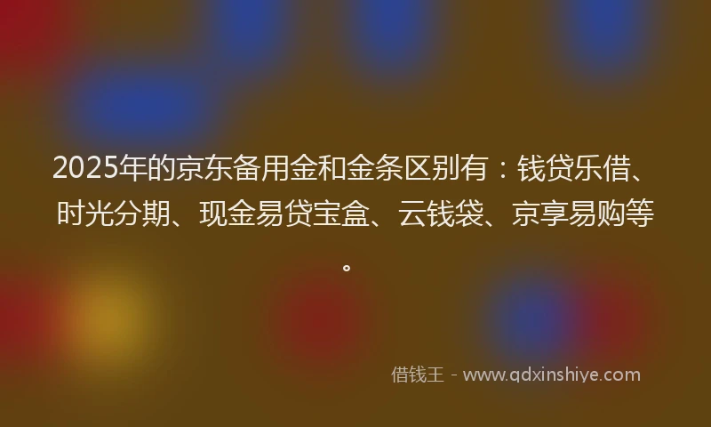 2025年的京东备用金和金条区别有：钱贷乐借、时光分期、现金易贷宝盒、云钱袋、京享易购等。
