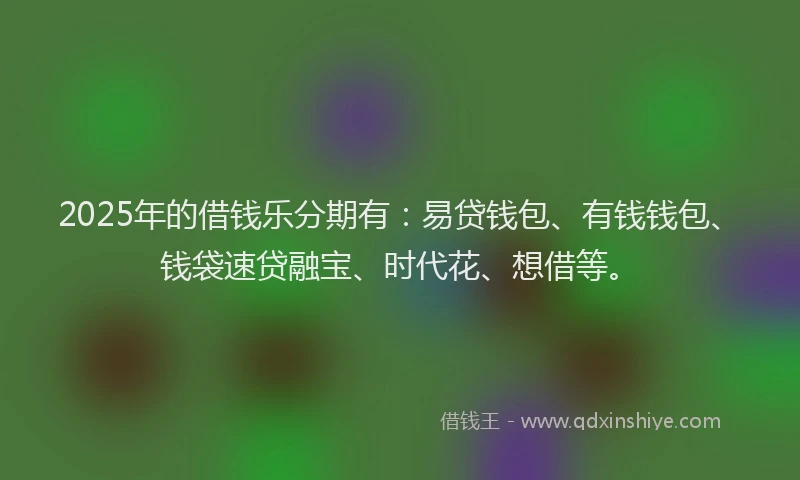 2025年的借钱乐分期有：易贷钱包、有钱钱包、钱袋速贷融宝、时代花、想借等。