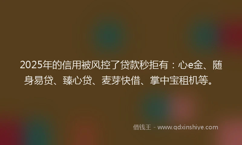 2025年的信用被风控了贷款秒拒有：心e金、随身易贷、臻心贷、麦芽快借、掌中宝租机等。