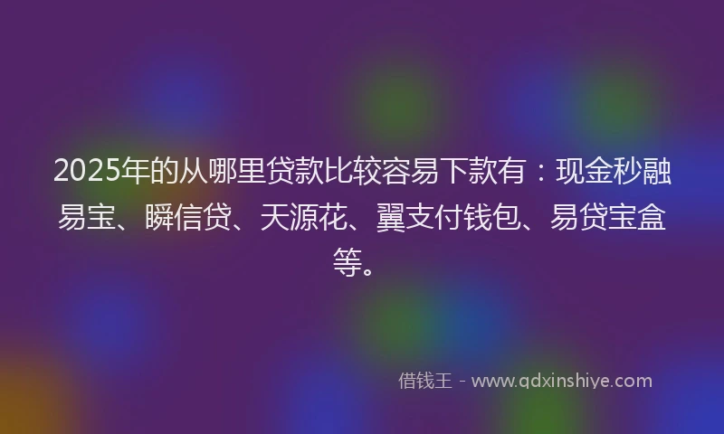 2025年的从哪里贷款比较容易下款有：现金秒融易宝、瞬信贷、天源花、翼支付钱包、易贷宝盒等。