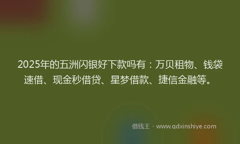 2025年的五洲闪银好下款吗有：万贝租物、钱袋速借、现金秒借贷、星梦借款、捷信金融等。