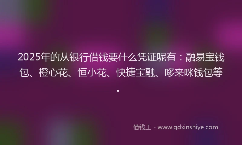 2025年的从银行借钱要什么凭证呢有：融易宝钱包、橙心花、恒小花、快捷宝融、哆来咪钱包等。