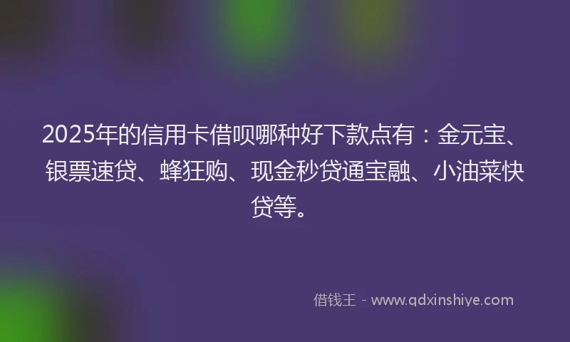 2025年的信用卡借呗哪种好下款点有：金元宝、银票速贷、蜂狂购、现金秒贷通宝融、小油菜快贷等。