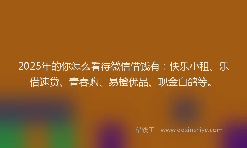 2025年的你怎么看待微信借钱有：快乐小租、乐借速贷、青春购、易橙优品、现金白鸽等。