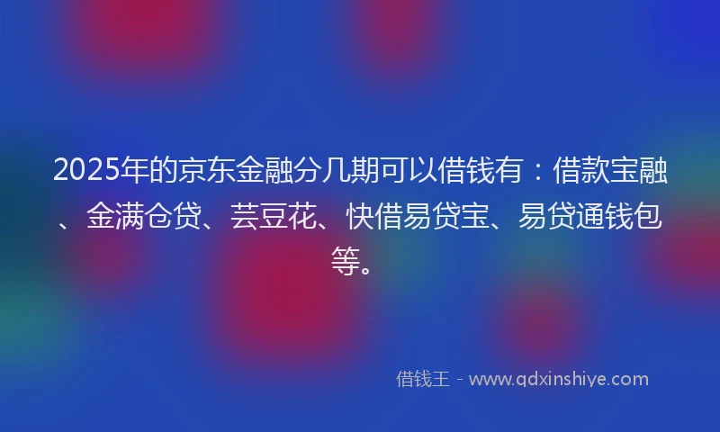 2025年的京东金融分几期可以借钱有：借款宝融、金满仓贷、芸豆花、快借易贷宝、易贷通钱包等。
