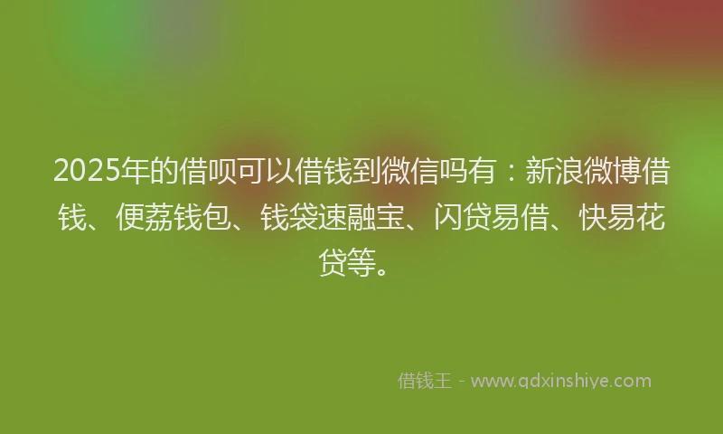2025年的借呗可以借钱到微信吗有：新浪微博借钱、便荔钱包、钱袋速融宝、闪贷易借、快易花贷等。