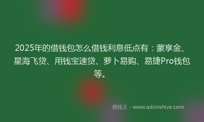 2025年的借钱包怎么借钱利息低点有：蒙享金、星海飞贷、用钱宝速贷、萝卜易购、易捷Pro钱包等。