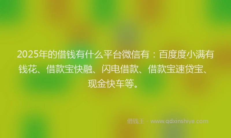 2025年的借钱有什么平台微信有：百度度小满有钱花、借款宝快融、闪电借款、借款宝速贷宝、现金快车等。