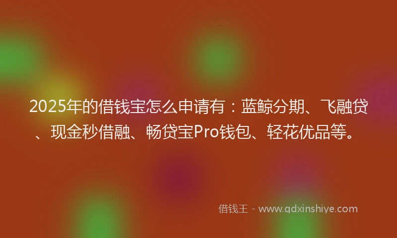 2025年的借钱宝怎么申请有：蓝鲸分期、飞融贷、现金秒借融、畅贷宝Pro钱包、轻花优品等。