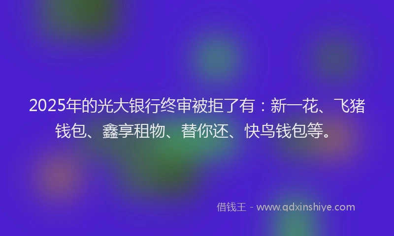 2025年的光大银行终审被拒了有：新一花、飞猪钱包、鑫享租物、替你还、快鸟钱包等。