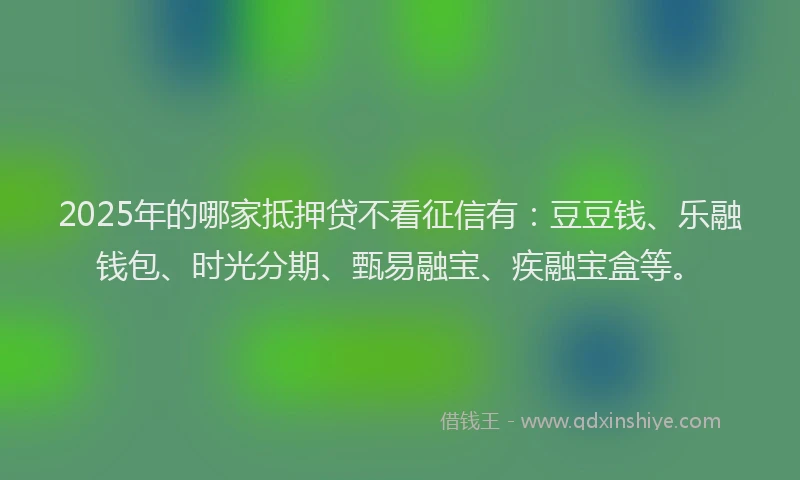 2025年的哪家抵押贷不看征信有：豆豆钱、乐融钱包、时光分期、甄易融宝、疾融宝盒等。