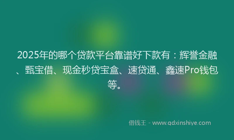 2025年的哪个贷款平台靠谱好下款有：辉誉金融、甄宝借、现金秒贷宝盒、速贷通、鑫速Pro钱包等。