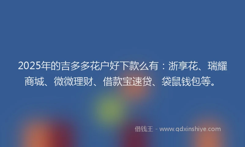 2025年的吉多多花户好下款么有：浙享花、瑞耀商城、微微理财、借款宝速贷、袋鼠钱包等。