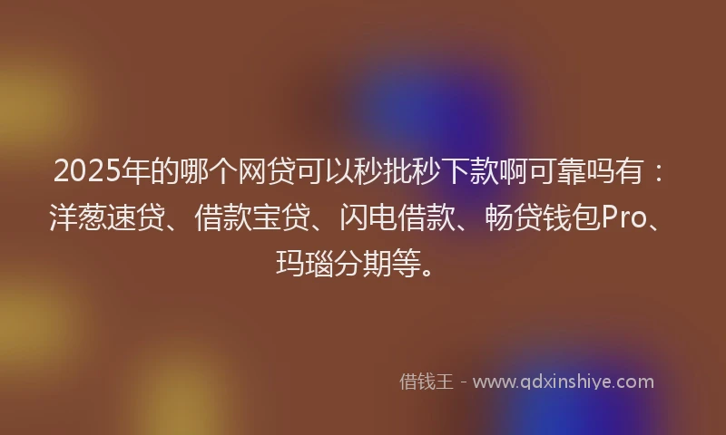 2025年的哪个网贷可以秒批秒下款啊可靠吗有：洋葱速贷、借款宝贷、闪电借款、畅贷钱包Pro、玛瑙分期等。