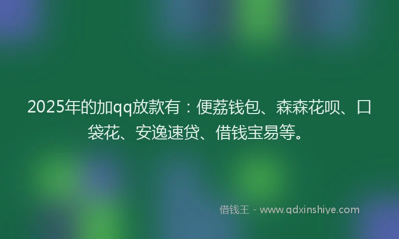 2025年的加qq放款有：便荔钱包、森森花呗、口袋花、安逸速贷、借钱宝易等。