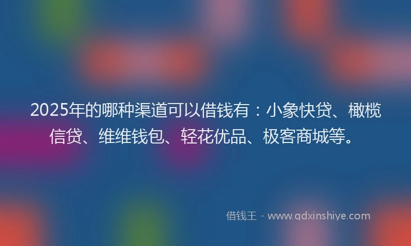 2025年的哪种渠道可以借钱有：小象快贷、橄榄信贷、维维钱包、轻花优品、极客商城等。