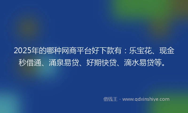 2025年的哪种网商平台好下款有：乐宝花、现金秒借通、涌泉易贷、好期快贷、滴水易贷等。