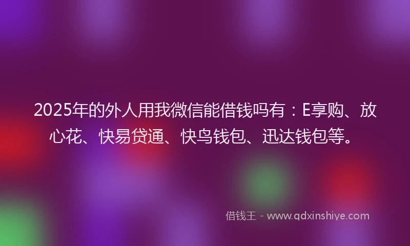 2025年的外人用我微信能借钱吗有：E享购、放心花、快易贷通、快鸟钱包、迅达钱包等。