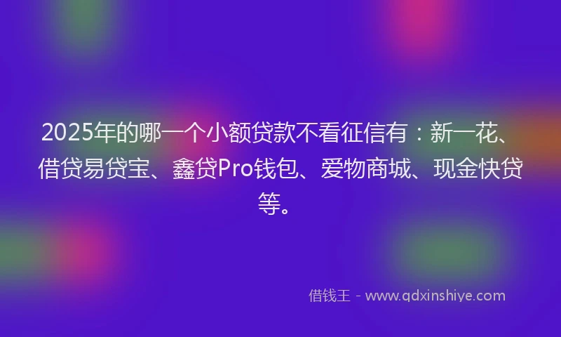 2025年的哪一个小额贷款不看征信有：新一花、借贷易贷宝、鑫贷Pro钱包、爱物商城、现金快贷等。