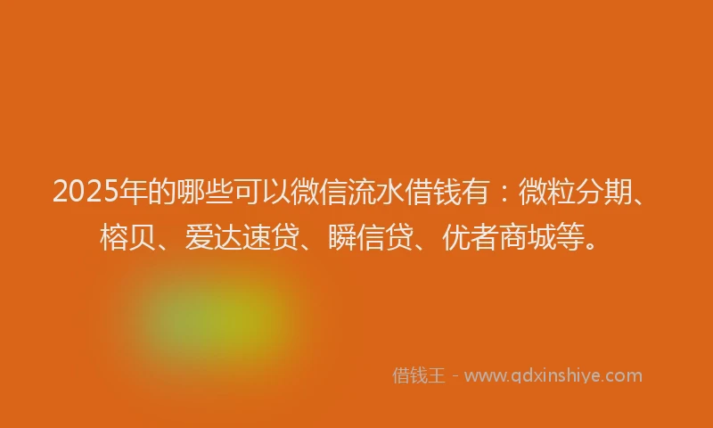 2025年的哪些可以微信流水借钱有：微粒分期、榕贝、爱达速贷、瞬信贷、优者商城等。