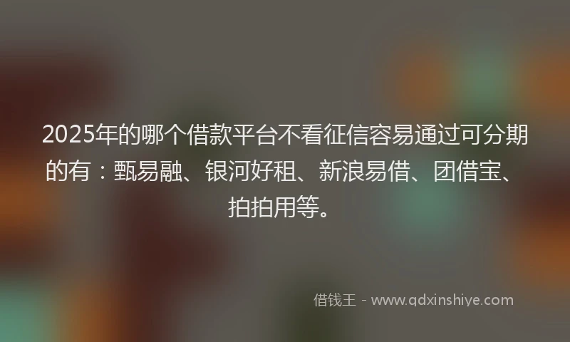 2025年的哪个借款平台不看征信容易通过可分期的有：甄易融、银河好租、新浪易借、团借宝、拍拍用等。