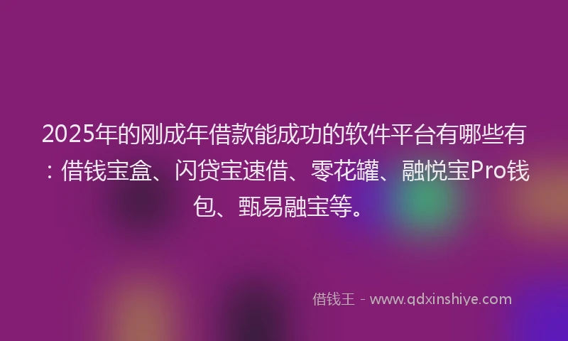2025年的刚成年借款能成功的软件平台有哪些有：借钱宝盒、闪贷宝速借、零花罐、融悦宝Pro钱包、甄易融宝等。