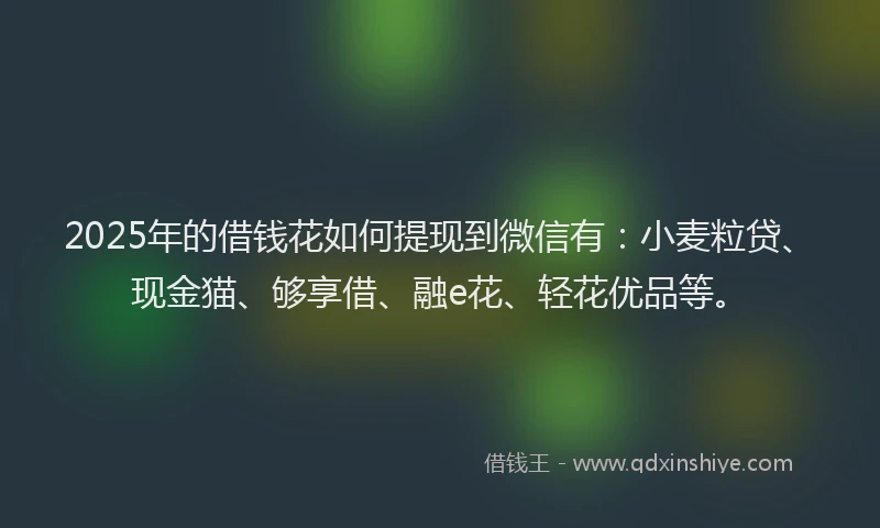 2025年的借钱花如何提现到微信有：小麦粒贷、现金猫、够享借、融e花、轻花优品等。