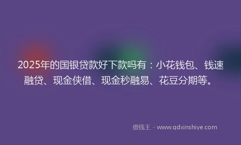 2025年的国银贷款好下款吗有：小花钱包、钱速融贷、现金侠借、现金秒融易、花豆分期等。