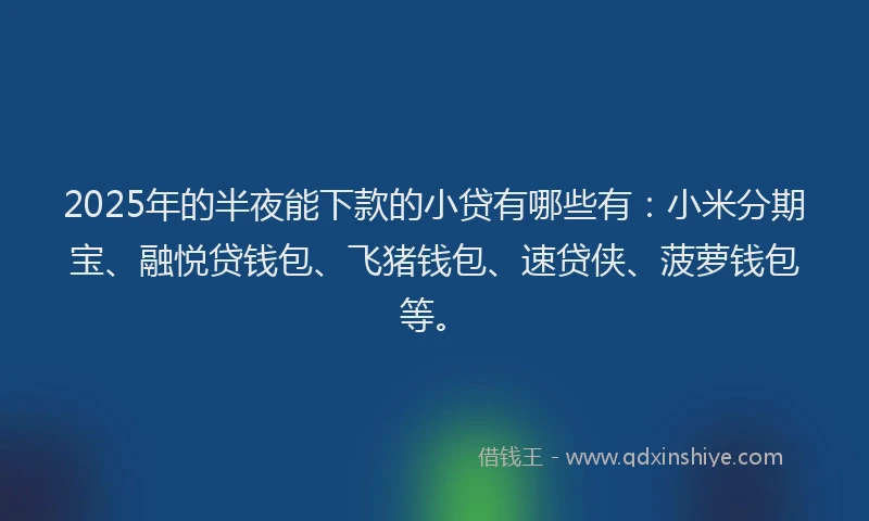 2025年的半夜能下款的小贷有哪些有：小米分期宝、融悦贷钱包、飞猪钱包、速贷侠、菠萝钱包等。