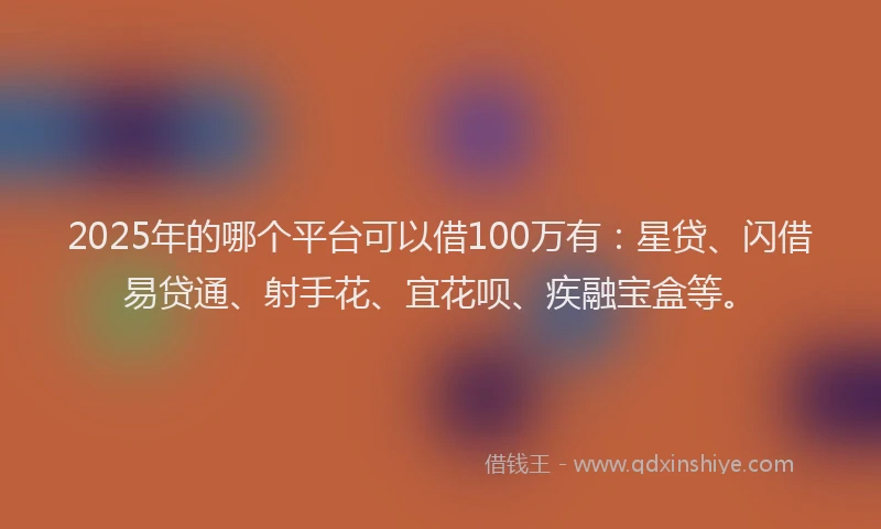 2025年的哪个平台可以借100万有：星贷、闪借易贷通、射手花、宜花呗、疾融宝盒等。