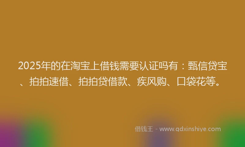 2025年的在淘宝上借钱需要认证吗有：甄信贷宝、拍拍速借、拍拍贷借款、疾风购、口袋花等。
