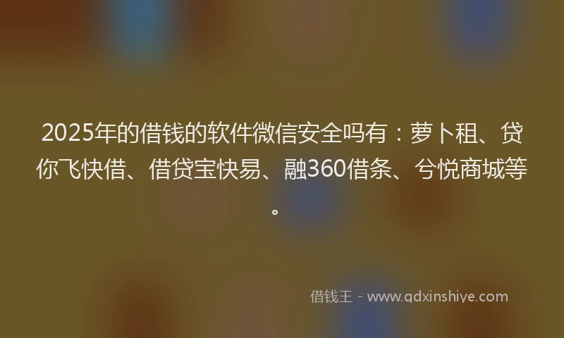 2025年的借钱的软件微信安全吗有：萝卜租、贷你飞快借、借贷宝快易、融360借条、兮悦商城等。
