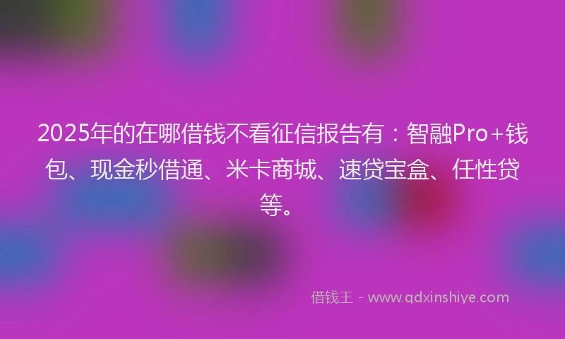2025年的在哪借钱不看征信报告有：智融Pro+钱包、现金秒借通、米卡商城、速贷宝盒、任性贷等。