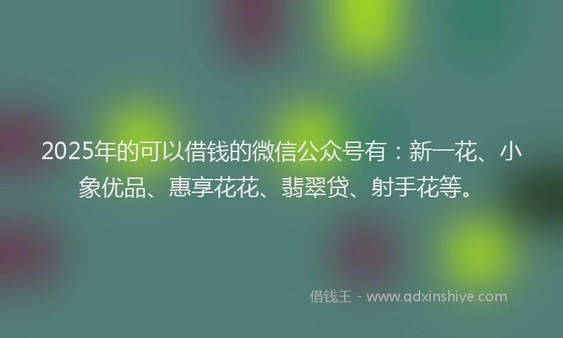 2025年的可以借钱的微信公众号有：新一花、小象优品、惠享花花、翡翠贷、射手花等。