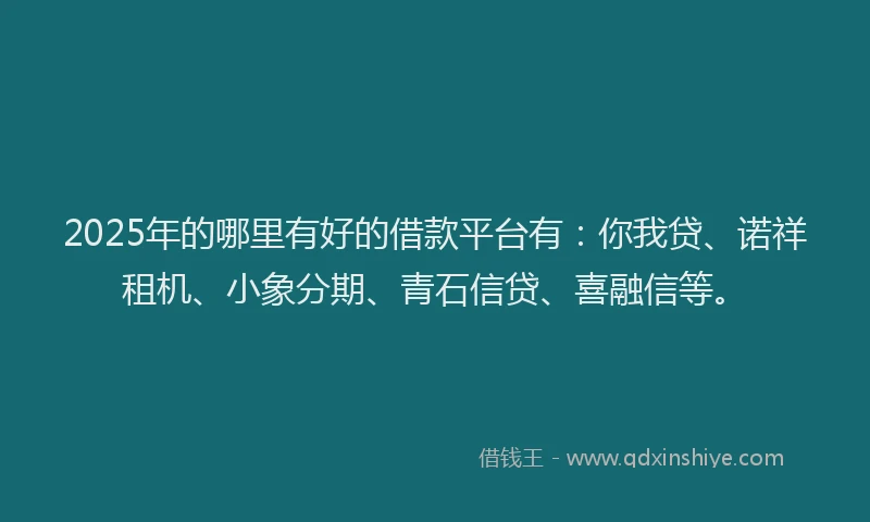 2025年的哪里有好的借款平台有：你我贷、诺祥租机、小象分期、青石信贷、喜融信等。