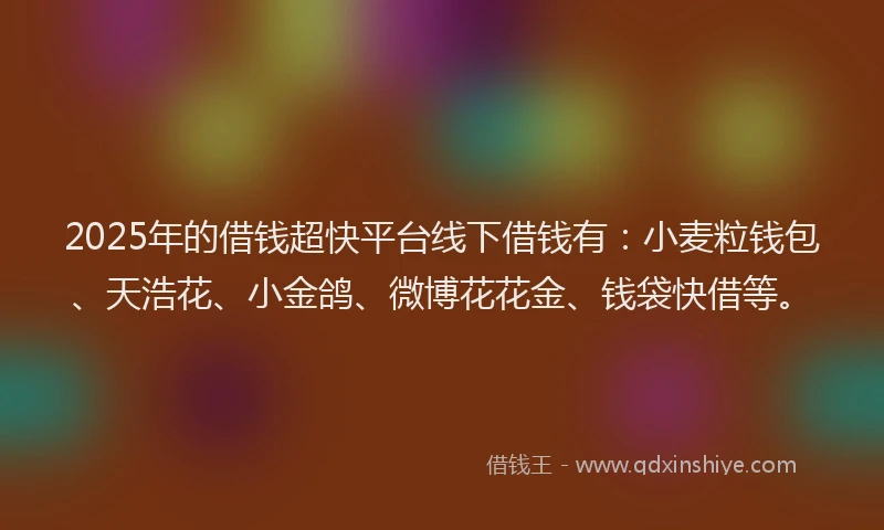 2025年的借钱超快平台线下借钱有：小麦粒钱包、天浩花、小金鸽、微博花花金、钱袋快借等。