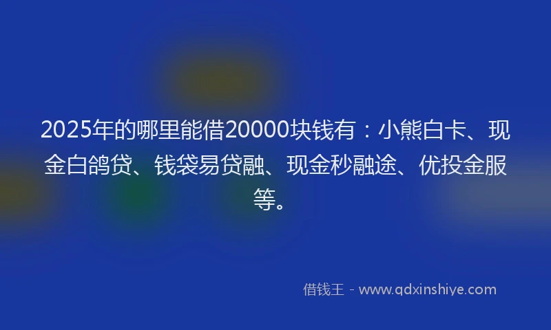 2025年的哪里能借20000块钱有：小熊白卡、现金白鸽贷、钱袋易贷融、现金秒融途、优投金服等。