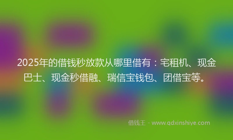 2025年的借钱秒放款从哪里借有：宅租机、现金巴士、现金秒借融、瑞信宝钱包、团借宝等。