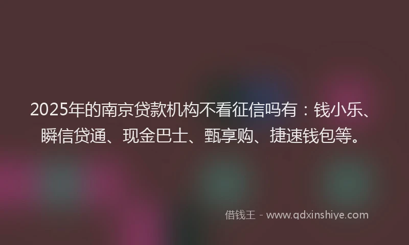 2025年的南京贷款机构不看征信吗有：钱小乐、瞬信贷通、现金巴士、甄享购、捷速钱包等。